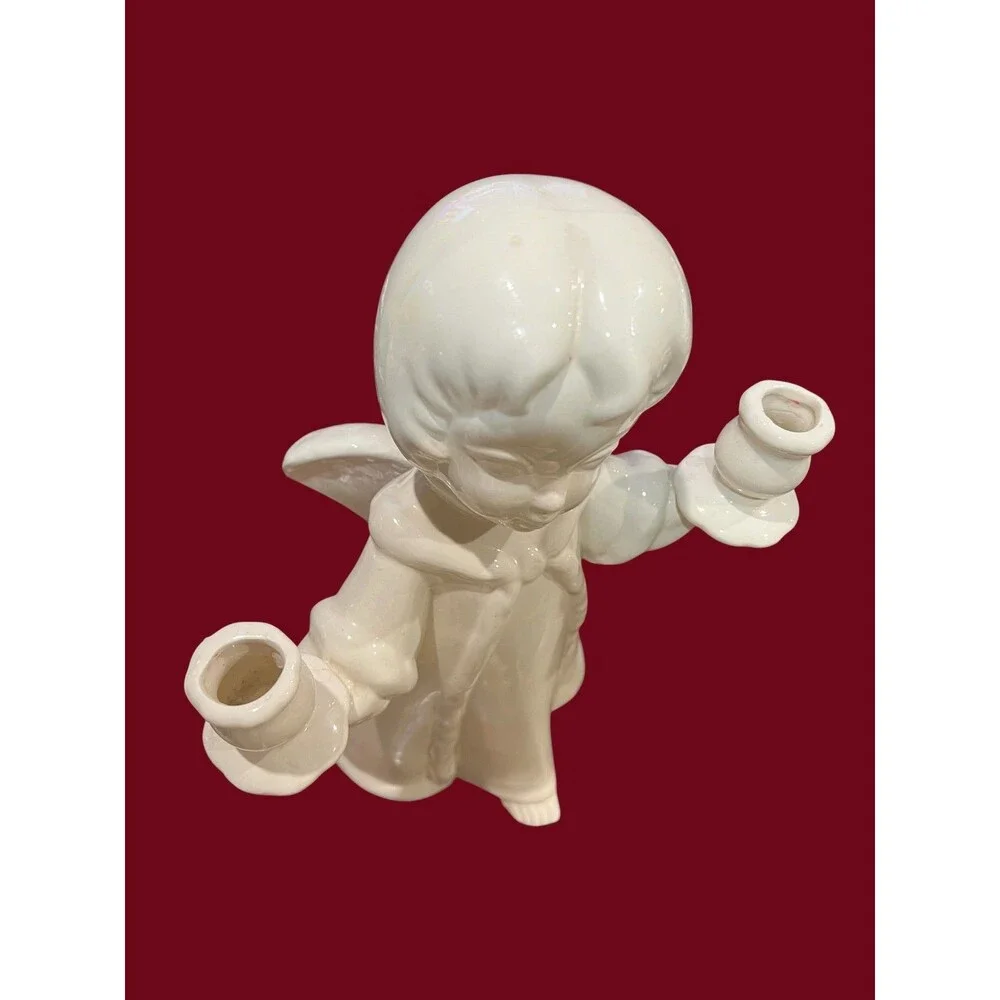 Vintage Ceramic Angel Double Candle Holder - 13” Tall by 9